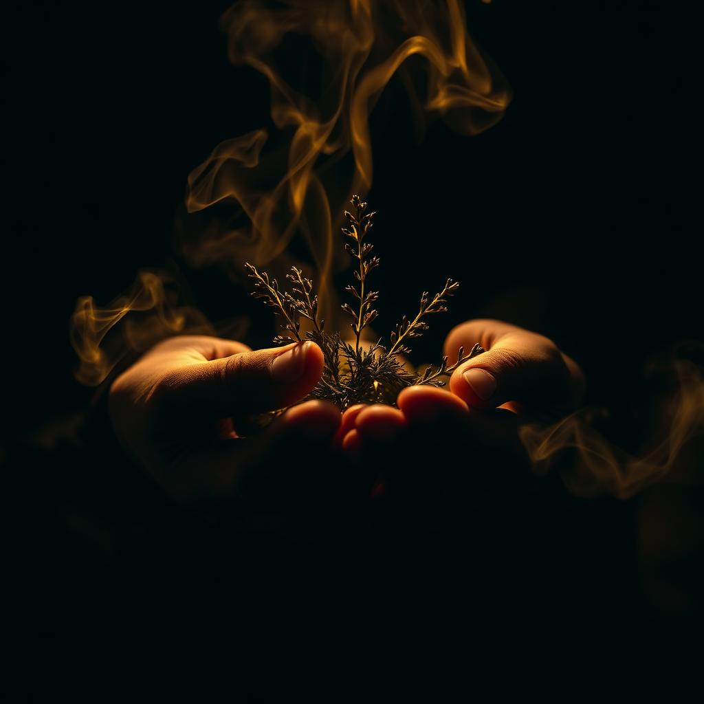 Ritual de defumação com ervas e luz dourada